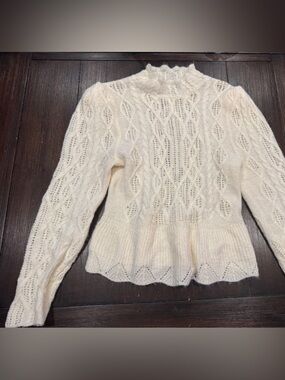 Express Cream Cable Peplum Turtleneck Sweater